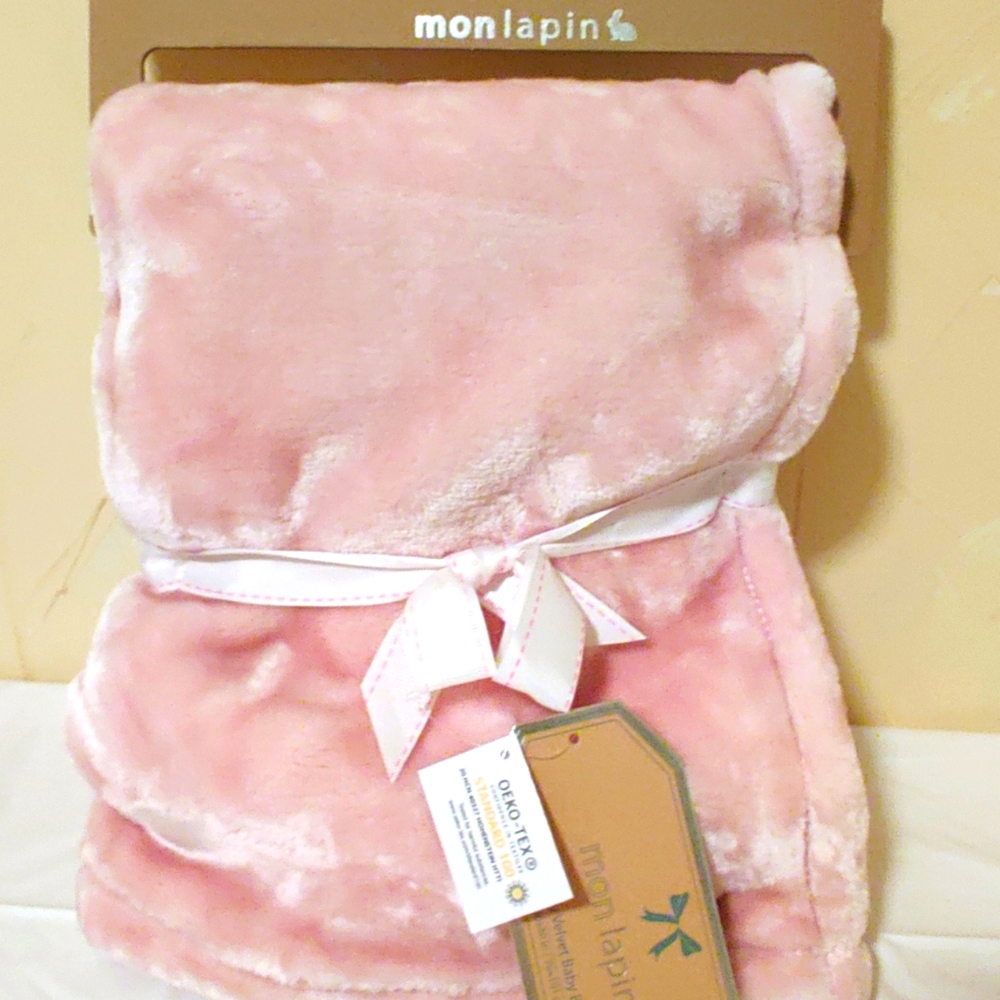 PINK - Mon Lapin Baby Luxury Velvet Shimmery Baby Blanket 30x40 NWT Soft